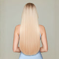 Back view of 20 inch Celestial Beach Blonde clip in hair extensions showing full length and density