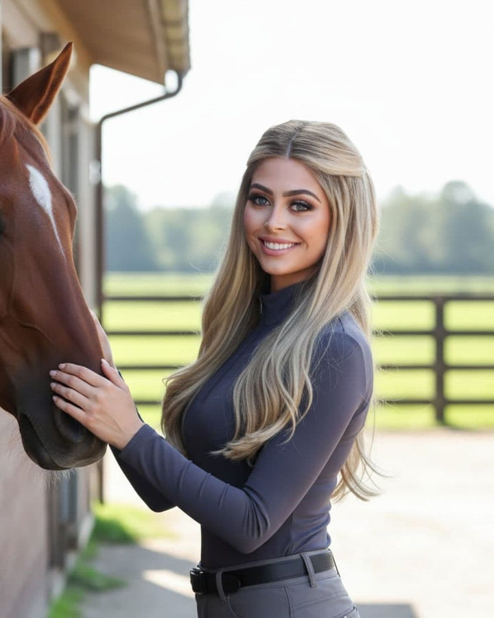 Woman with lightweight clip-in hair extensions showing natural volume suitable for fine hair