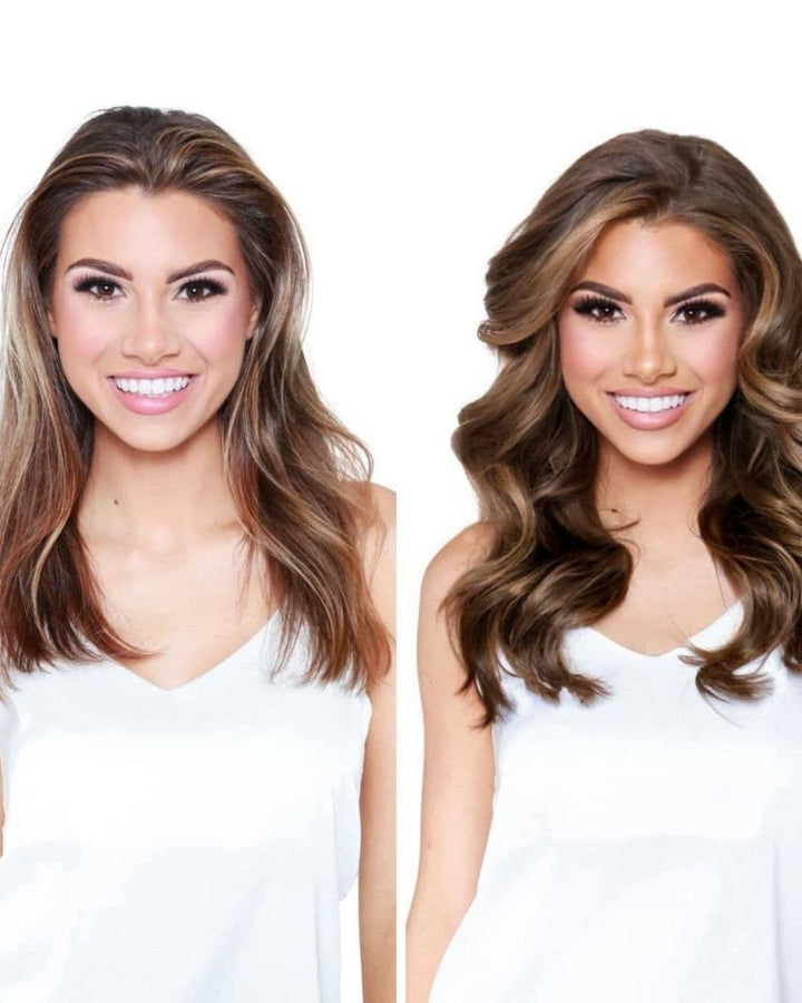Best clip-in hair extensions for fine hair before and after showing natural volume and seamless blend