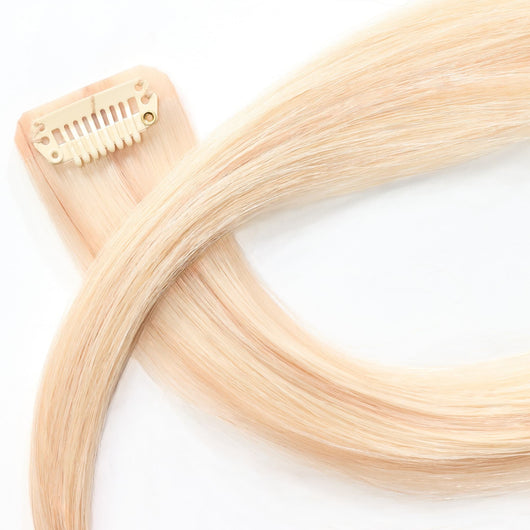 Secure clip detail on Celestial Beach Blonde clip in hair extensions for comfortable hold