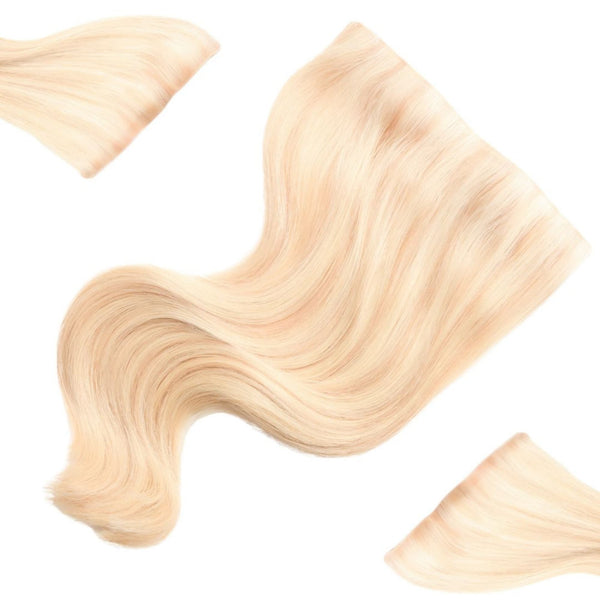16 inch Celestial Beach Blonde mini clip in hair extensions showing lightweight wefts for subtle volume
