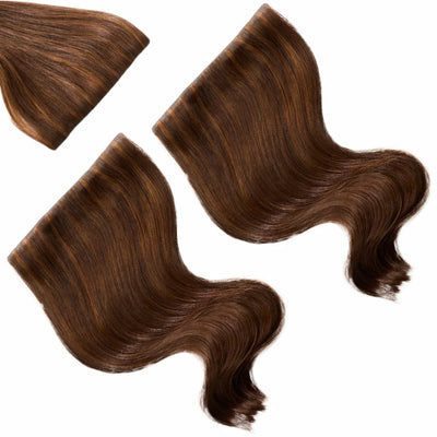 20 inch Golden Chocolate Brown mini clip-in hair extension set for lightweight length and fullness