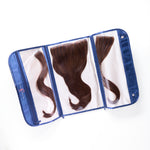 Front view of the Trusty Tri-Fold Hair Extension Organizer by Seventh Heaven, designed to protect and organize luxury hair extensions.