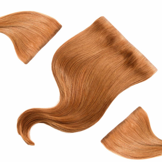 16 inch Majestic Ginger mini clip in hair extensions showing lightweight wefts and smooth copper tone