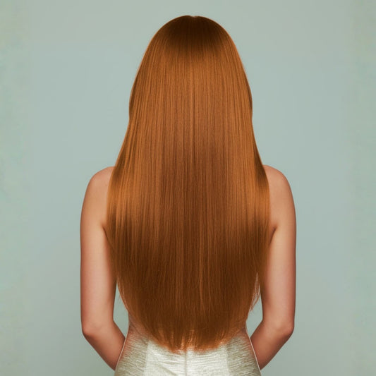 Back view of 20 inch Majestic Ginger clip in hair extensions with full density and seamless blend