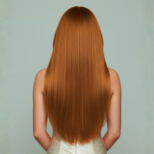 Back view of 20 inch Majestic Ginger clip in hair extensions with full density and seamless blend