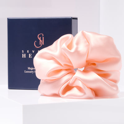 Stunning Majestic Rose Gold Mulberry Silk Scrunchie for luxurious, damage-free hair care.