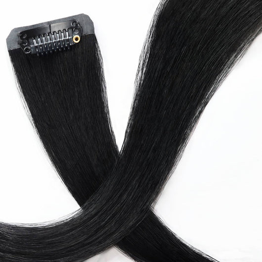 Durable clip detail on Midnight Mystique black clip in hair extensions designed for strong hold without damage