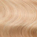 Close-up swatch of Rooted Creamy Beach Blonde clip-in hair extensions showing rooted blonde and creamy highlights