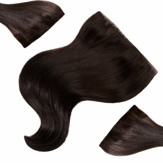 16 inch Sophisticated Natural Black mini clip in hair extensions showing lightweight wefts and smooth natural texture