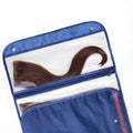 Trusty Tri-Fold Hair Extension Organizer with luxury clip-in hair extensions neatly stored inside.